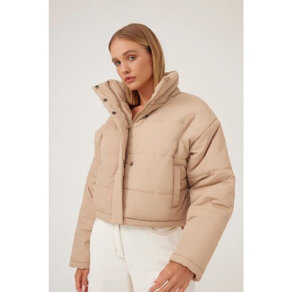 THE FIFTH LABEL Remake Puffer Tan Bomber Jacket Cropped XS - Picture 12 of 14